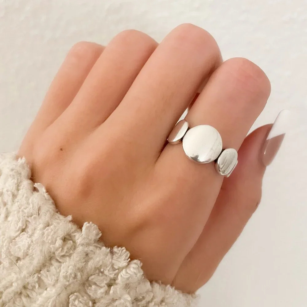 925 Sterling Silver Oval Ring Band Minimalist Ring Geometric Round Circle Ring